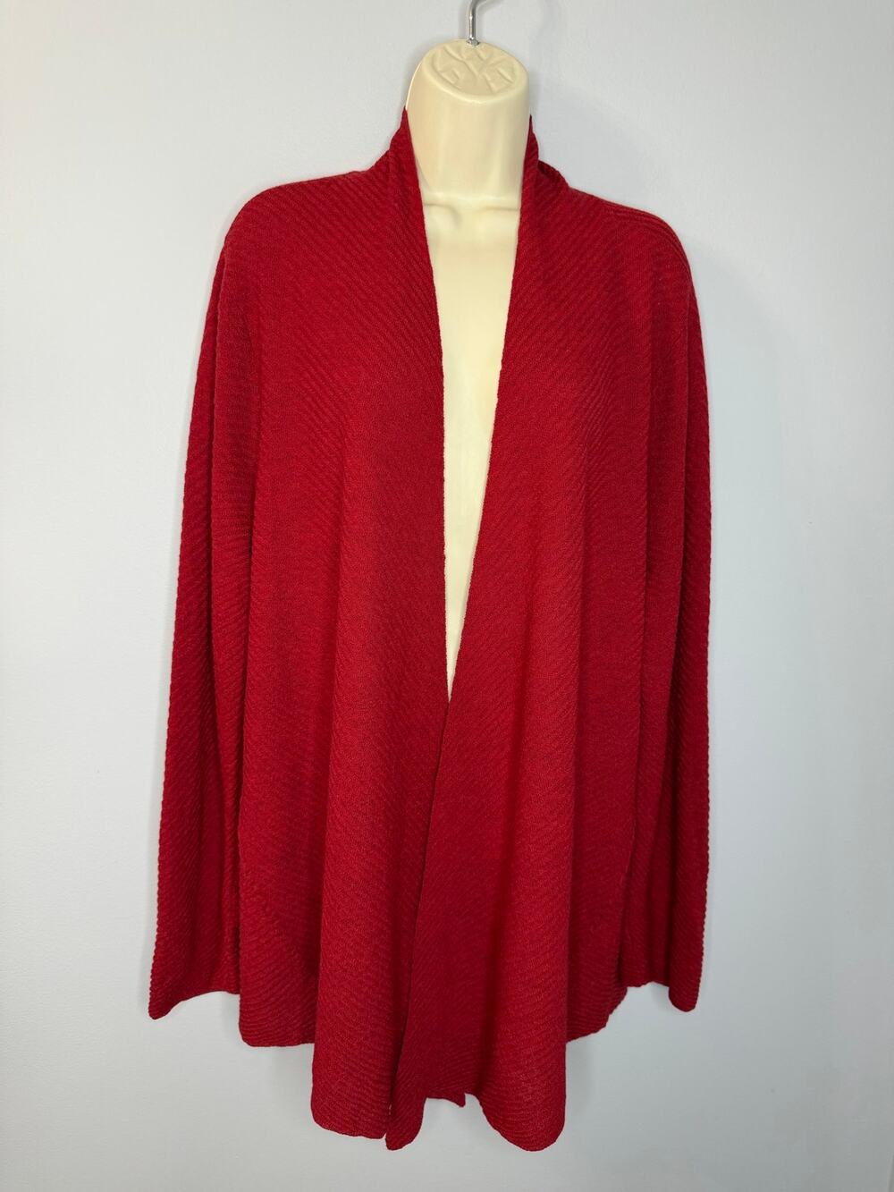 Eileen Fisher Italian Yarn Wool open Front Cardigan Red Mature Women's 1X